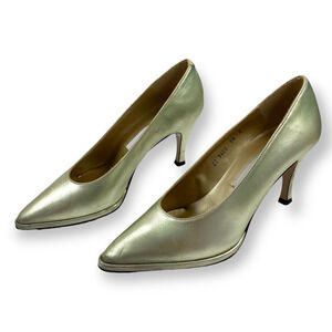 80's Designer metallic gold leather pumps